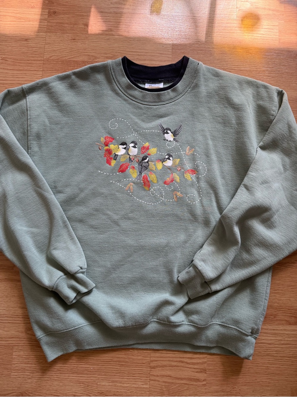 Vintage 90s Pleasant Shade Double Collar Chickadee Bird Sweatshirt L